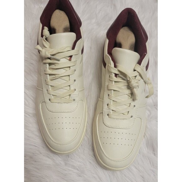 ASOS Size 11 UK / Size 12 US Low-Top leather Sneakers Cream and Burgundy - Picture 1 of 9